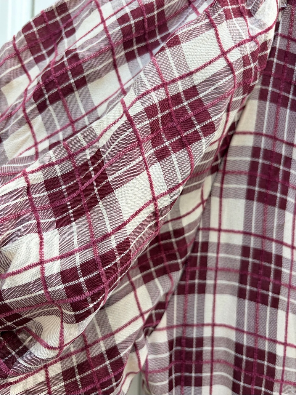 En Saison Burgundy and Cream Plaid Puff-Sleeve Maxi Dress - Picture 6 of 9